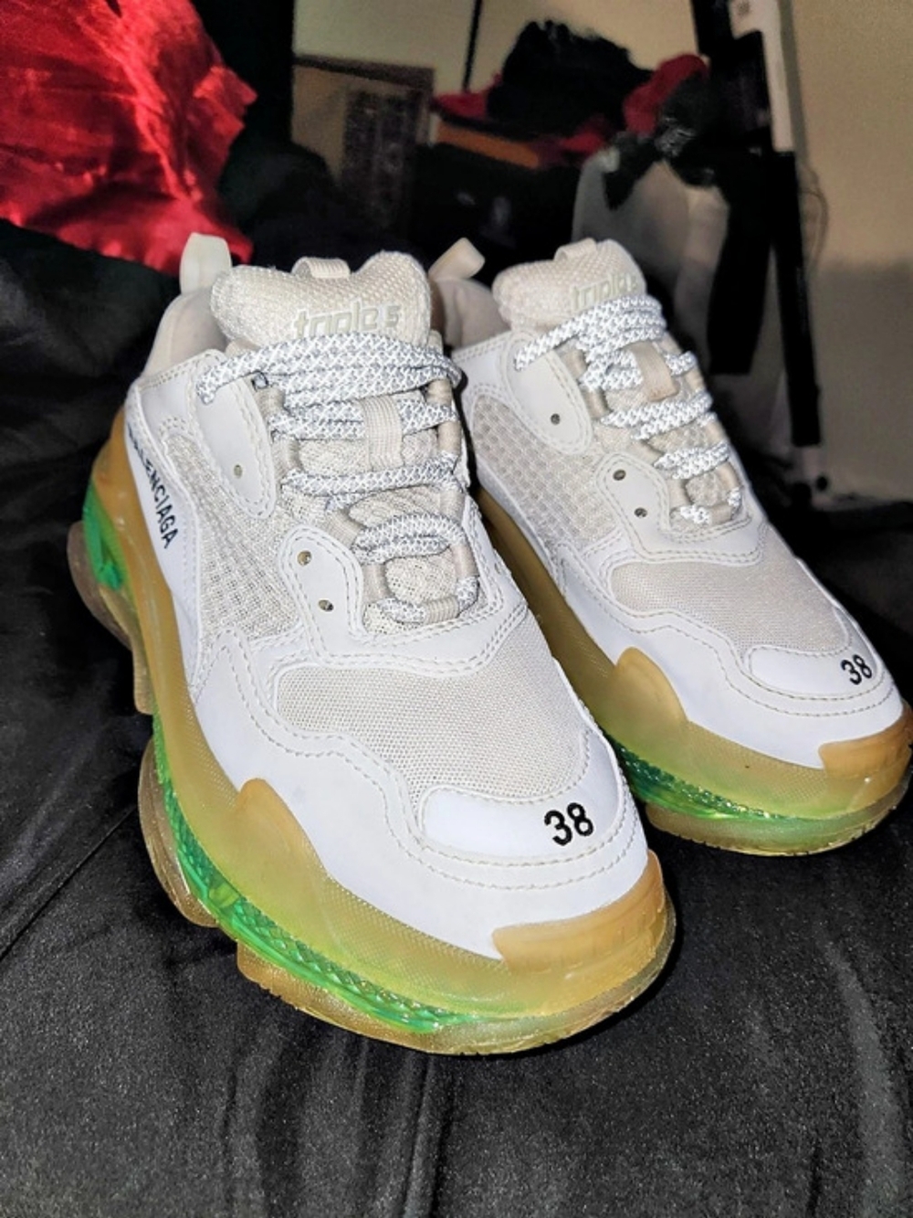 Balenciaga Triple S Clear Sole Neon Green Clear Sole Sneakers White & Green EU